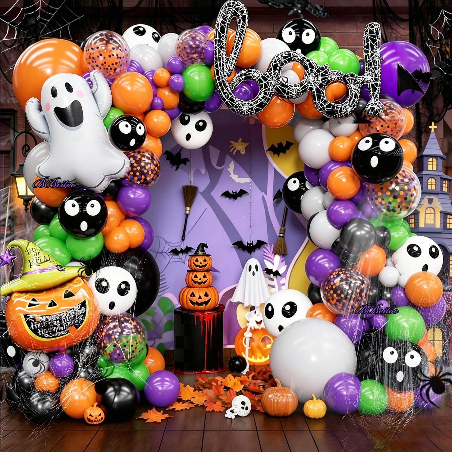 Balloon Arch Kit - 184-teiliges Halloween-Ballonbogen-Set mit Geister- und Kürbis-Folienballons
