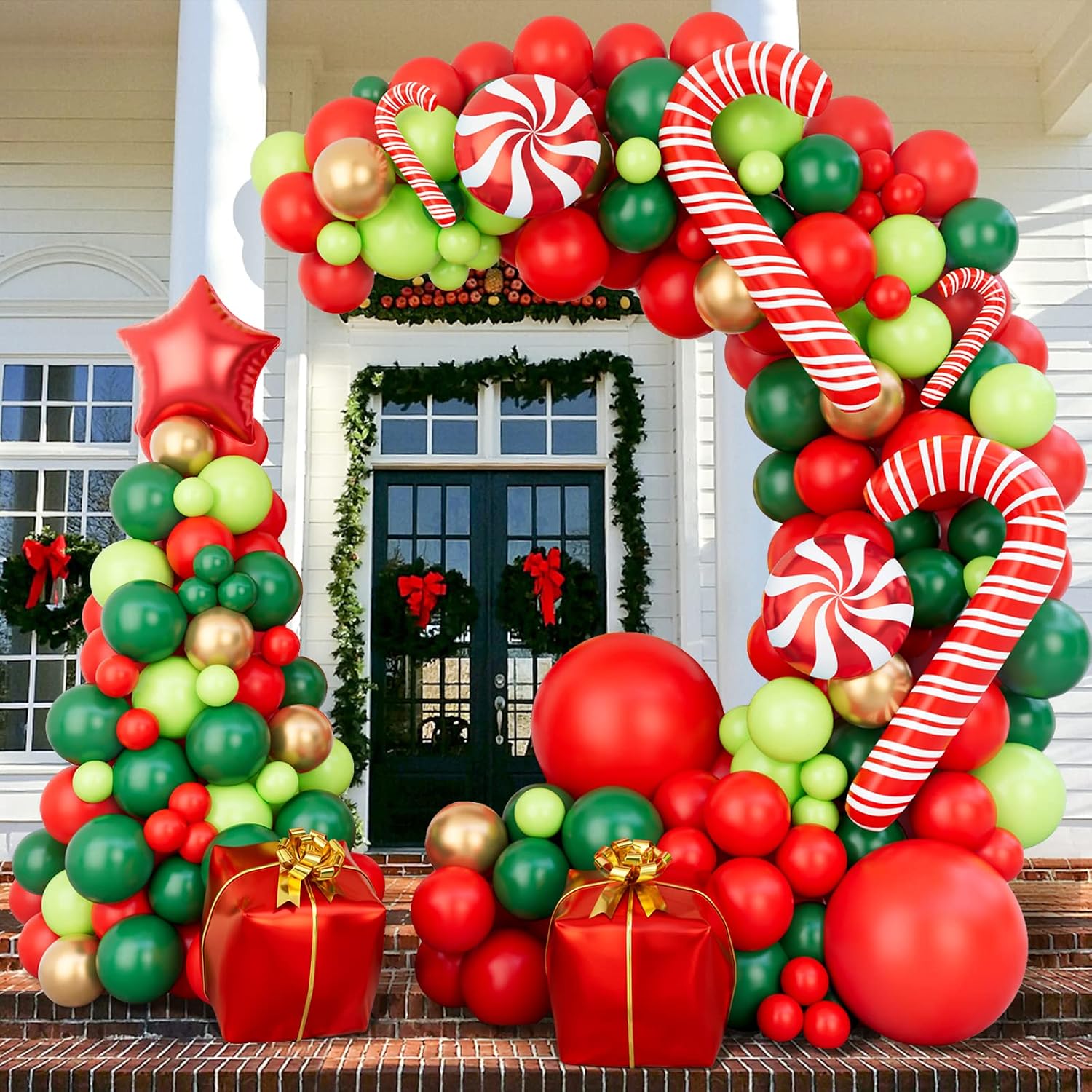 Balloon Arch Kit - 144-teiliges Weihnachts-Ballongirlanden-Set mit Weihnachtsrot, Gold, Frischgrün