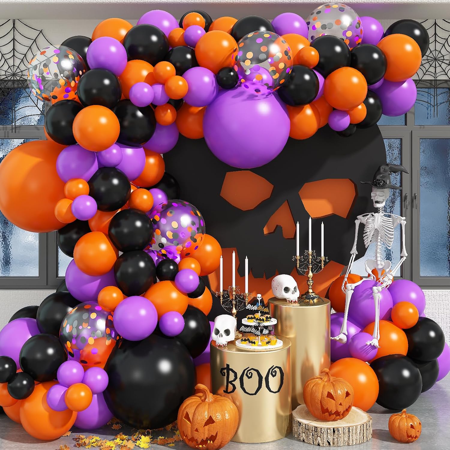 Balloon Arch Kit - Jobkoo Halloween-Ballonbogen-Girlanden-Set, Schwarz, Lila, Orange, Konfetti-Ballons,