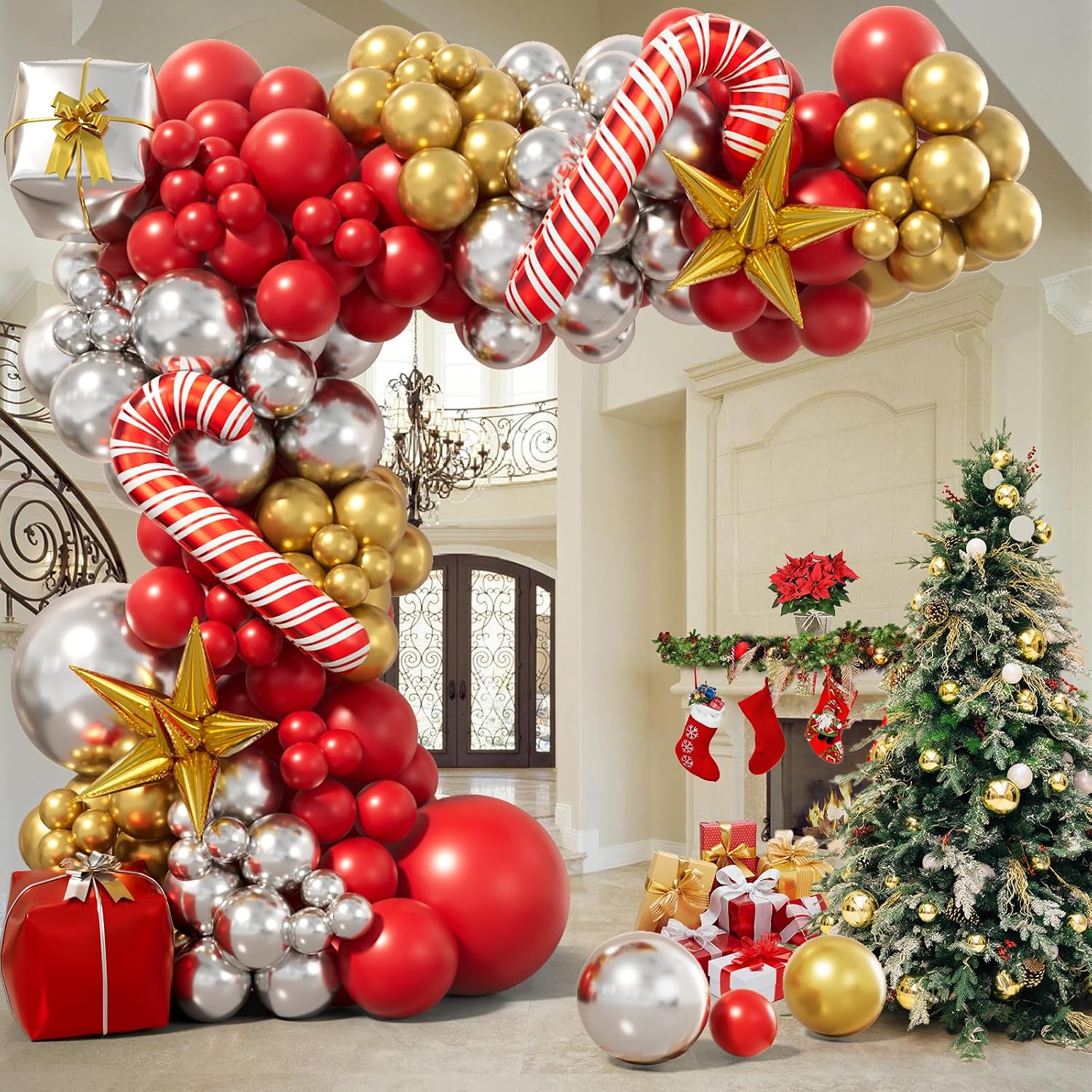 Balloon Arch Kit - Weihnachts-Ballon-Girlanden-Bogen-Set - Rote, goldene und silberne