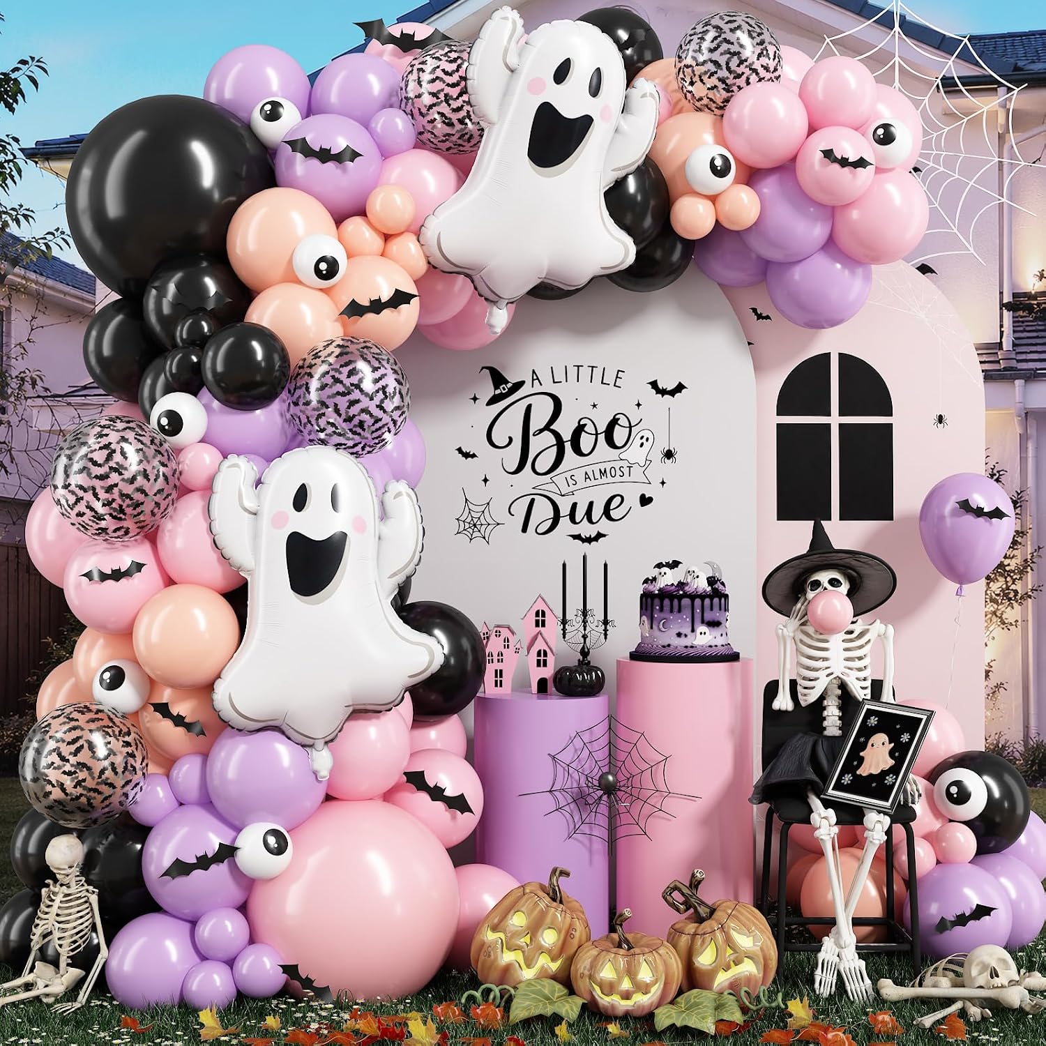Balloon Arch Kit - Halloween-Ballon-Girlanden-Bogen-Set mit 3D-Fledermaus-Aufklebern und Geister-Ballons
