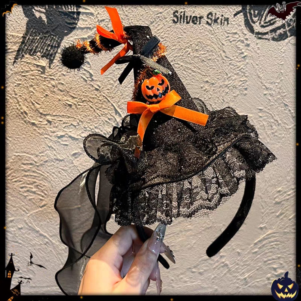 Party Hat Cone - Spinnen-Halloween-Hexenhut-Stirnband, Kürbis-Schleier, Halloween-Party-Haarband, Pailletten-Party-Dekor-Hut, Kegelhut, Haarreif