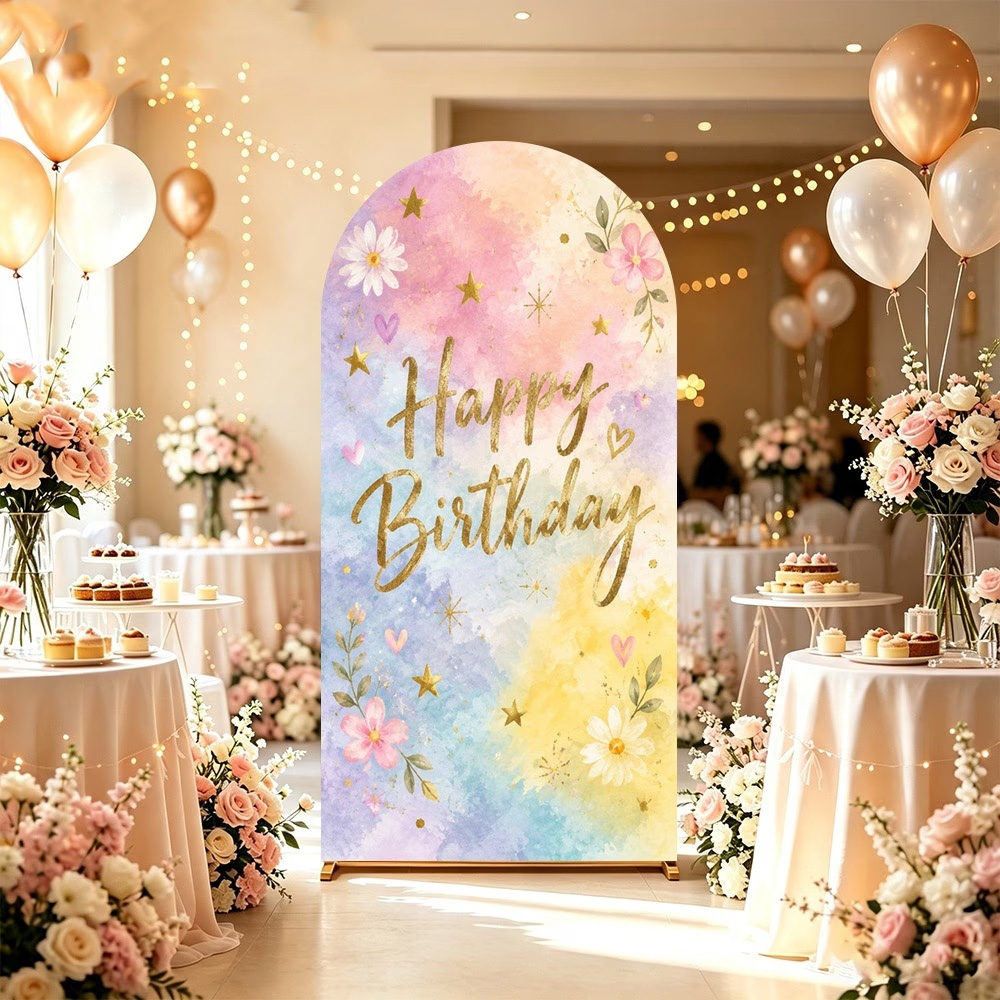 Dessert Table Backdrop - Maßgefertigter 2-seitiger Hintergrund mit Blumen- und