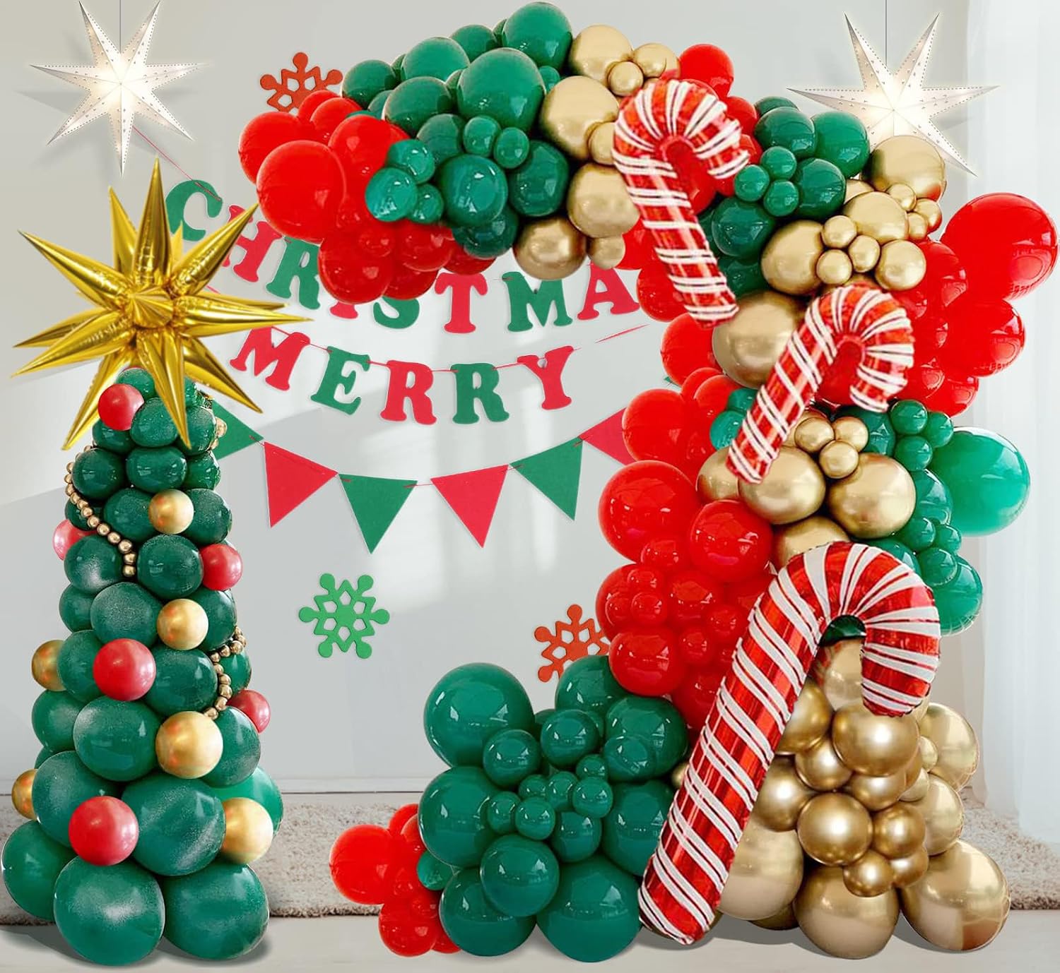 Balloon Arch Kit - Weihnachtsballon-Girlanden-Bogen-Set mit Roten, Grünen und Goldenen