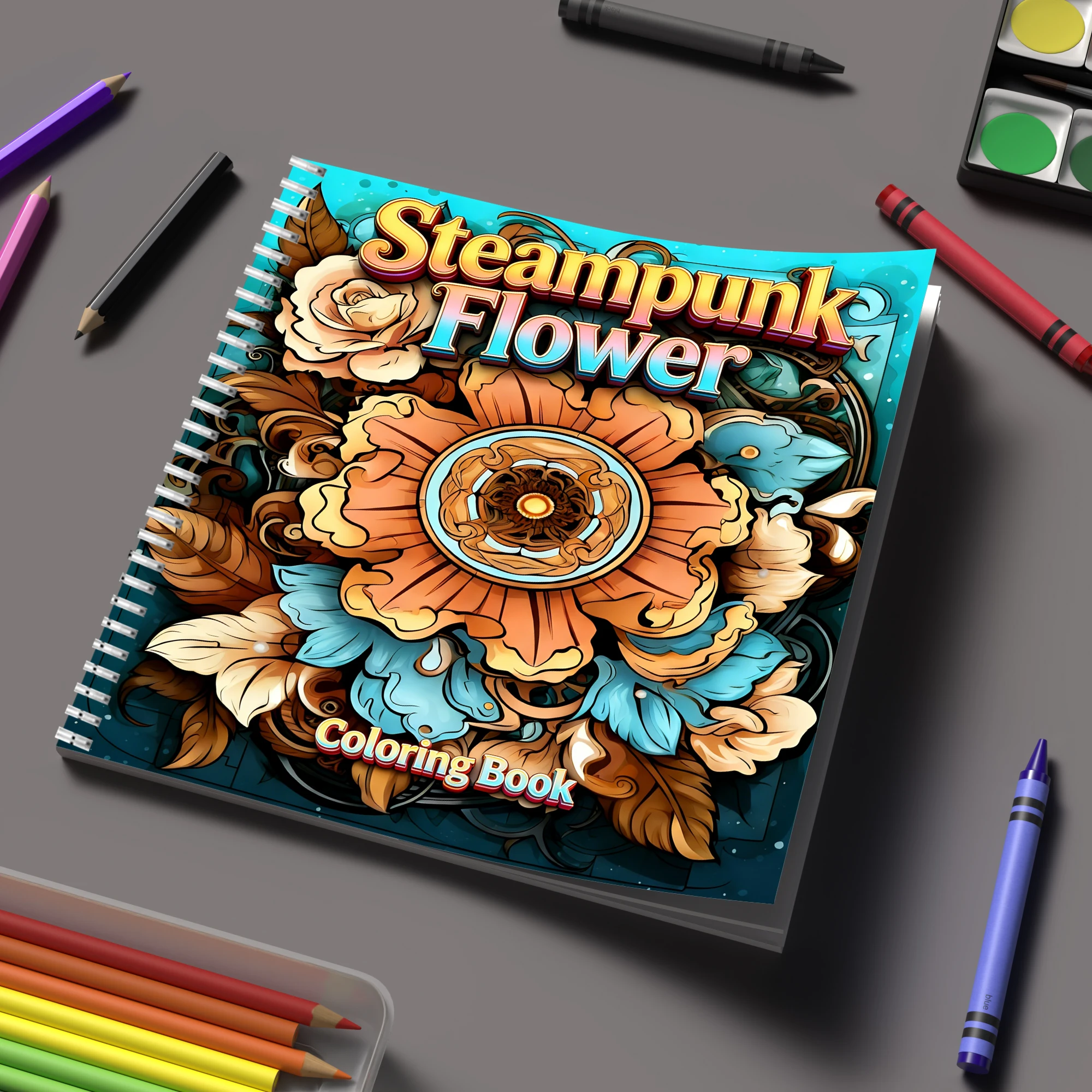 Malbuch „Steampunk-Blumen“ für – Supply Event Bewertung und Preis