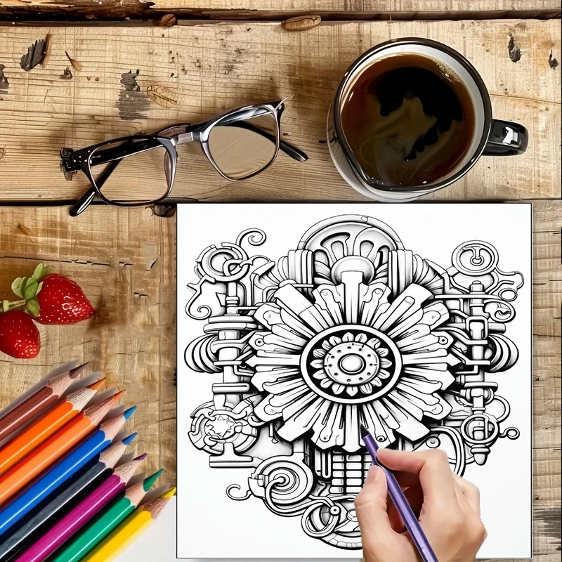Malbuch „Steampunk-Blumen“ für – Supply Event Bewertung und Preis
