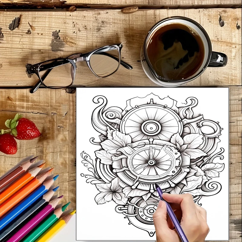 Malbuch „Steampunk-Blumen“ für – Supply Event Bewertung und Preis